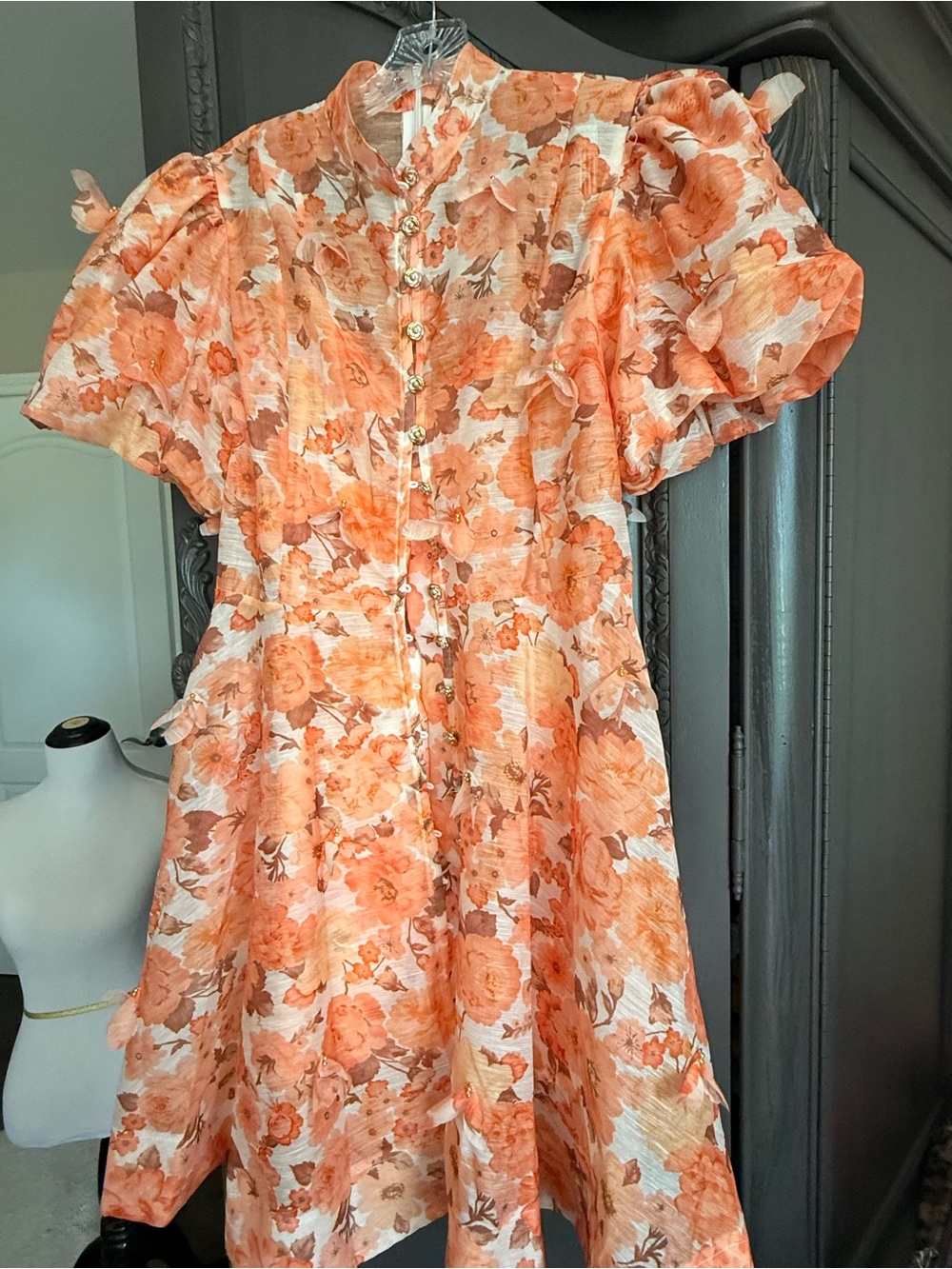 NWT Orange Floral Button-Front Women's Dress